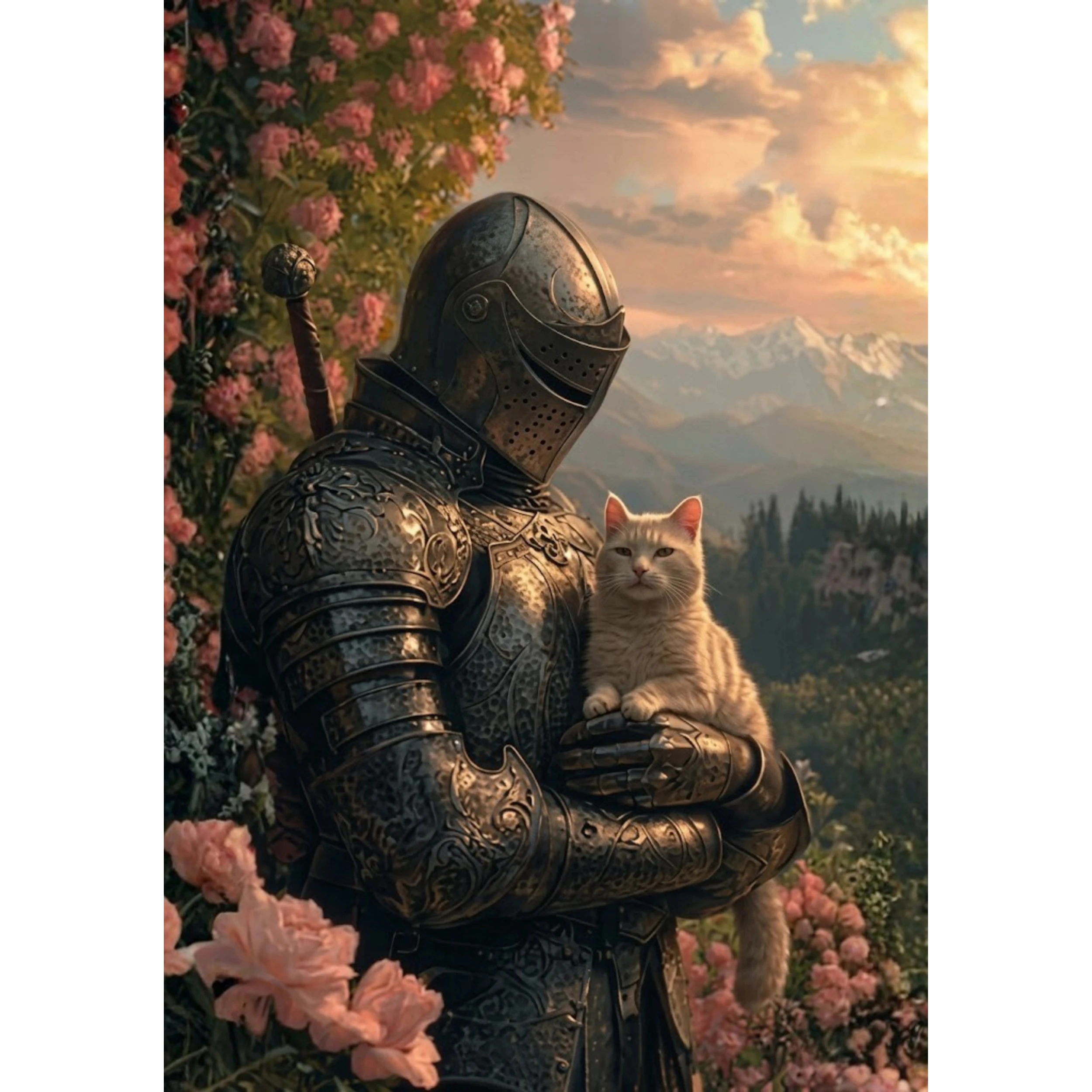 Medieval Knight Holding A Cat