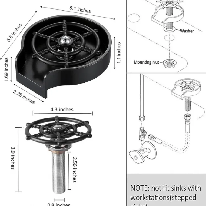 Lave-tasse automatique à haute pression, robinet de rinçage en verre, évier de cuisine en verre