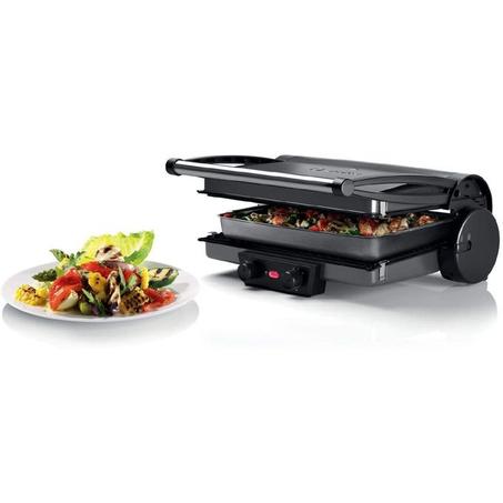 Bosch Grill Panini 3en1 ouvrable 180°,avec 2 thermostats ,Antiadhésif ,plat à gratin inclus