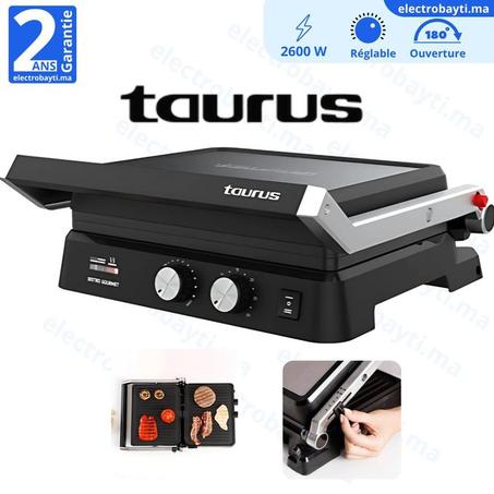 Taurus Grill Panini En Aluminium - Taille XXL - Ouverture à 90° et 180°