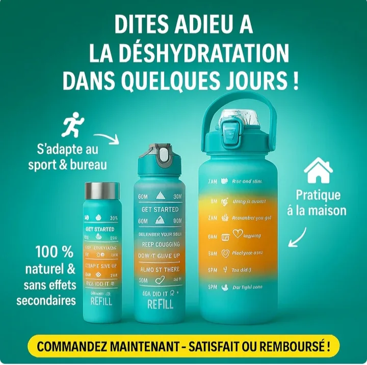 3 Gourde en 1 Pack, pour le sport, bureau, la maison ou pour les écoliers