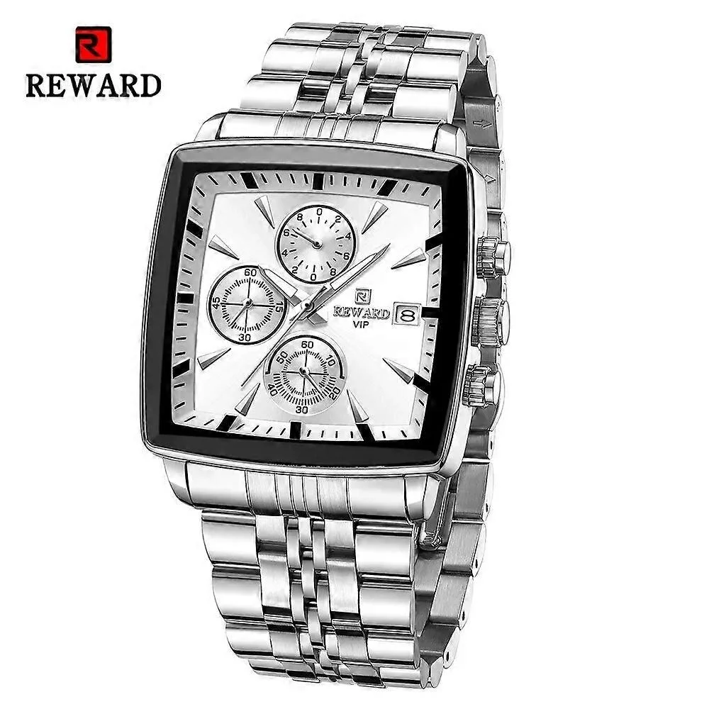 Luxury Men's Waterproof Watch - REWARD RD81100M Square Stainless Steel Strap, Quartz Movement, 30M Water Resistant Wristwatch