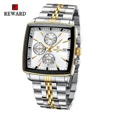 Luxury Men's Waterproof Watch - REWARD RD81100M Square Stainless Steel Strap, Quartz Movement, 30M Water Resistant Wristwatch