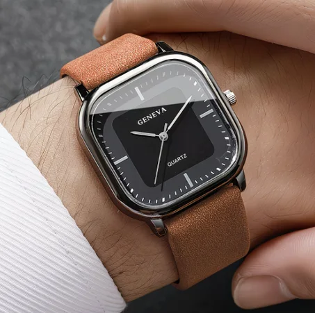 ساعة كوارتز رجالية بقرص مربع أنيق