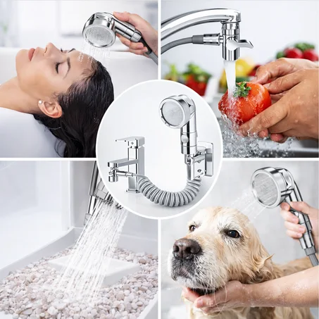 🚿 دش متنقل 2 في 1 بضغط قوي مع صمام تحكم وخرطوم قابل للتمديد