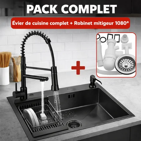 Évier de cuisine complet + Robinet mitigeur 1080°