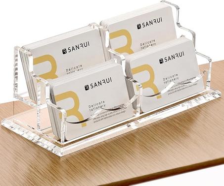 SANRUI Soporte horizontal transparente para tarjetas de visita para escritorio, acrílico para tarjetas de identificación, organizador de almacenamiento, para exposición, hogar, oficina, 2 niv