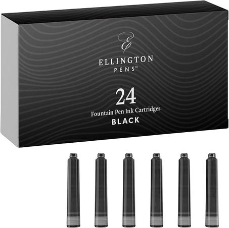 24 repuestos de tinta negra para pluma estilográfica, paquete de 24 cartuchos de tamaño estándar internacional, tinta para plumas estilográficas, calidad premium y no tóxica, de larga