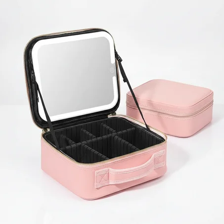 حقيبة تنظيم المكياج مع مرآة مضيئة (فارغة)