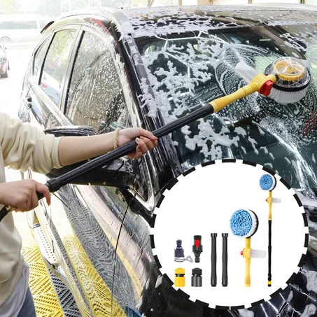 فرشاة غسيل السيارات الدوارة 360° مع موزع صابون ومقبض طويل
