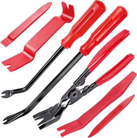 Kit de herramientas de extracción de molduras automáticas de 7 piezas con herramienta de palanca de plástico antiarañazos y alicates de clip de cierre, herramienta de extracción de molduras
