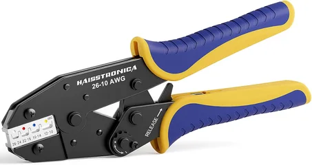 Haisstronica - Herramienta de crimpado para conectores termorretráctiles, crimpadora para terminales de alambre de carraca, para conectores de nailon aislados y conectores de cable eléctrico 