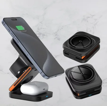 محطة شحن الهاتف المغناطيسي اللاسلكي ، شاحن قابل للطي للآيفون 16 ، 15 ، 14 ، 13 برو ، ساعة أبل ، 8 ، 9 ، إيربودز ، 3 في 1 ، 30 واط