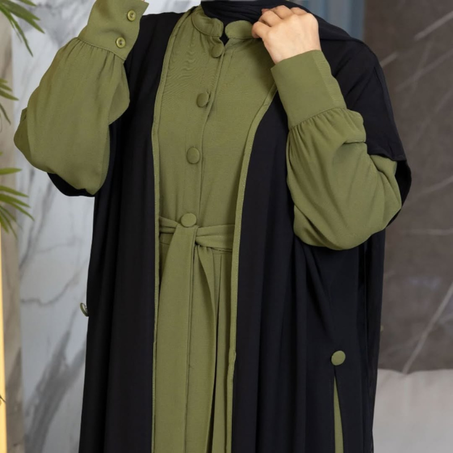 عباية متكونة من 4 قطع كريب حرير-تصميم فاخر يجمع بين الخم واناقة