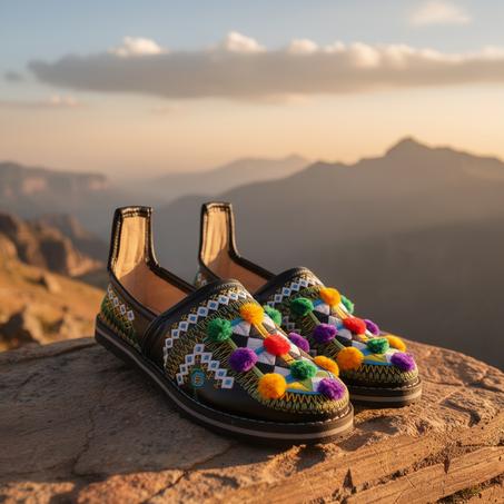 بلغة أمازيغية سوداء مطرزة باليد مع زوايق وفواضل