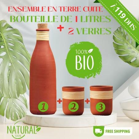 1 bouteille + 2 verres en terre cuite sans plomb et la Livraison gratuite