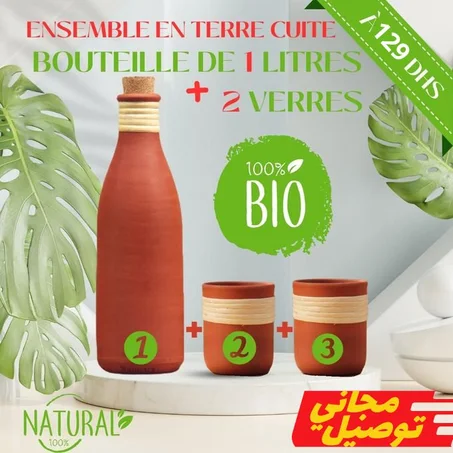 1 bouteille + 2 verres en terre cuite sans plomb et la Livraison gratuite