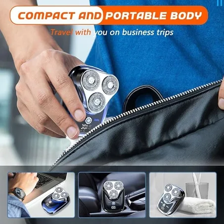 ماكينة حلاقة كهربائية صغيرة محمولة مع شاشة LED قابلة لاعادة الشحن بمنفذ USB ومقاومة للماء وسهلة الاستخدام الرطب والجاف بزر واحد مناسبة للمنزل والسيارة والتنقل