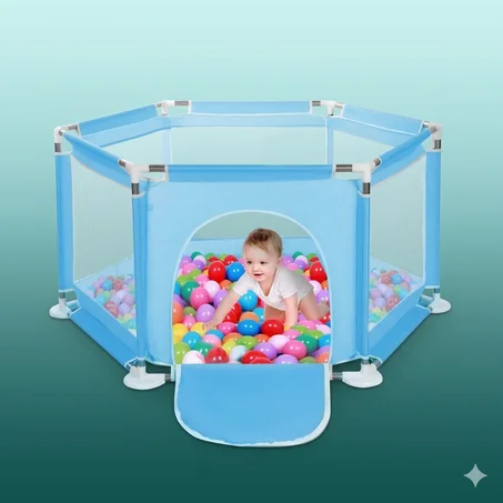 قفص لعب للاطفال الصغار مع 30 كرة_لون ازرق