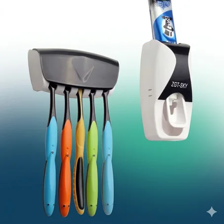 موزع معجون الأسنان الأوتوماتيكي مع حامل فرش الأسنان