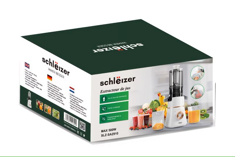 Schlëizer – Centrifugeuse – Extracteur de jus – Légumes et Fruits – 500Watts