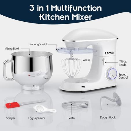 ROBOT PÂTISSIER MULTIFONCTIONS CAMIC 8L - 1500W AVEC ACCESSOIRES ET COUVERCLE, COMPATIBLE LAVE-VAISSELLE