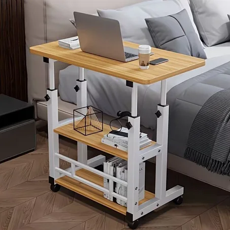 مكتب جانبي متحرك متعدد الاستخدامات مع رفوف تخزين وتصميم عصري قابل لتعديل الارتفاع