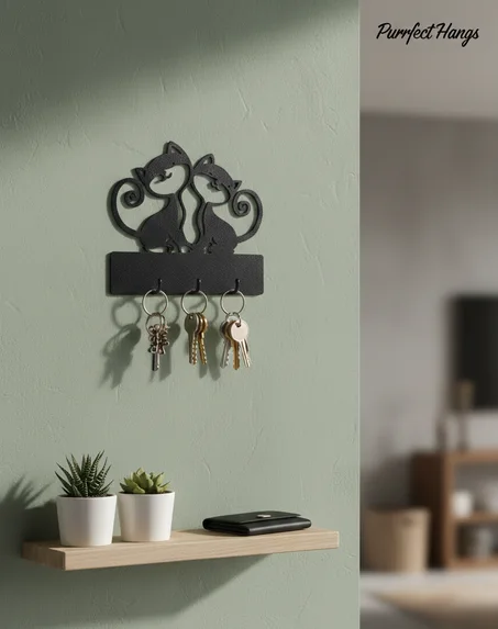 حامل مفاتيح جداري عملي بتصميم قطّين عصري