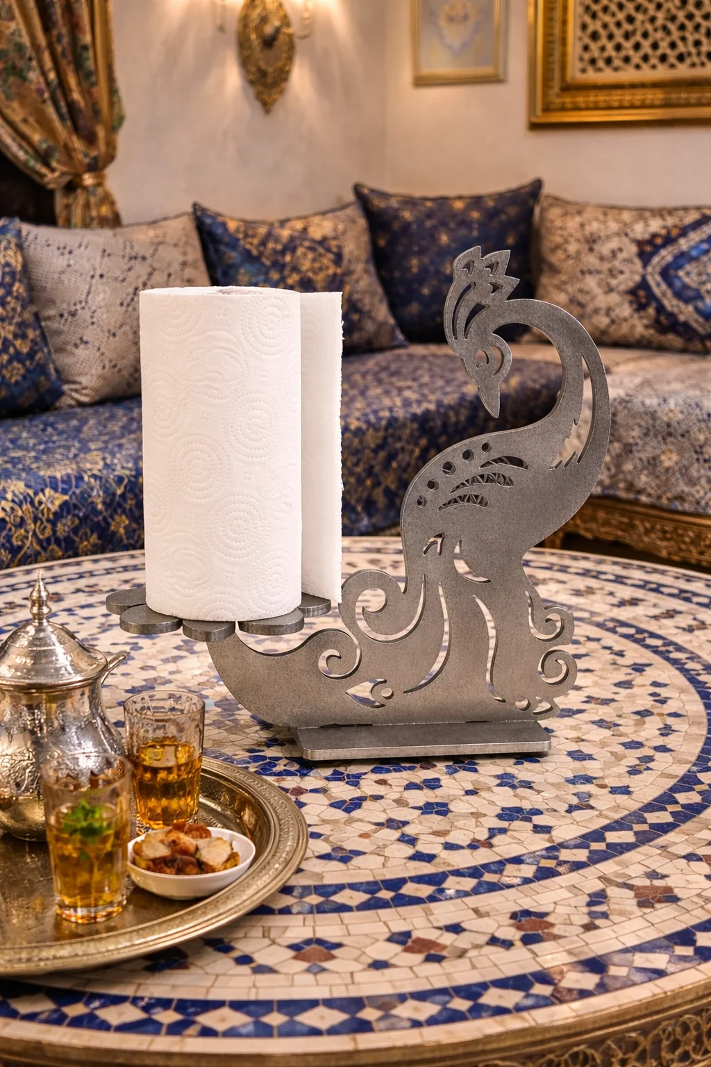 حامل مناديل بتصميم طاووس أنيق – ديكور فاخر للطاولات
