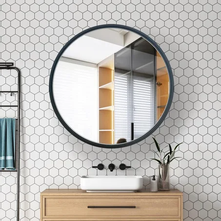 Miroir Circulaire Avec Meuble : Noir