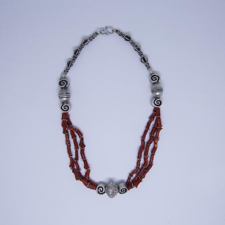 Triple strand Mediterranean coral and sterling silver