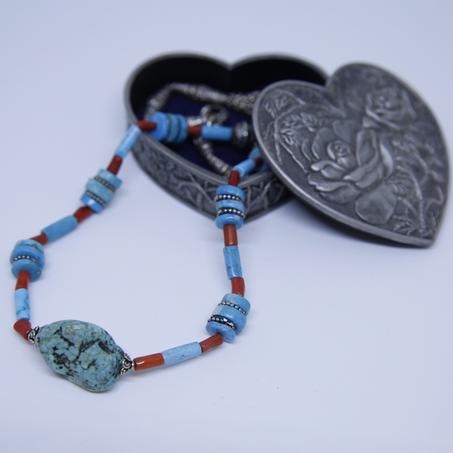 One Strand Turquoise And Coral Necklace