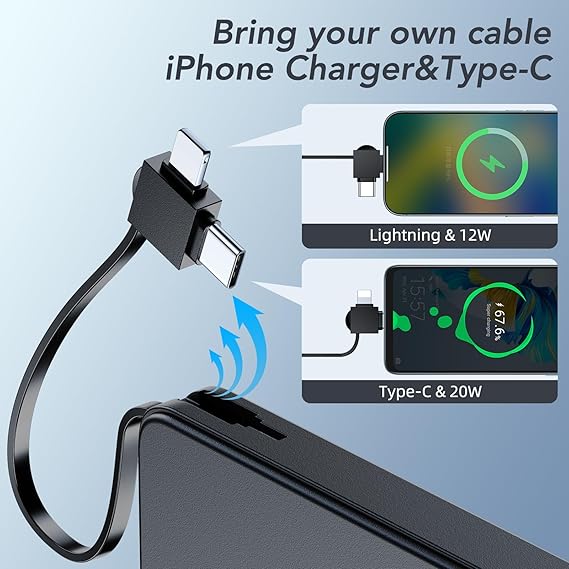 هووتو باور بانك مغناطيسي، شاحن لاسلكي محمول 10000 مللي امبير في الساعة، اسلاك USB C، شحن سريع للموبايلات، حزمة بطارية شحن سريع 22.5 واط بي دي لماج سيف لسلسلة ايفون