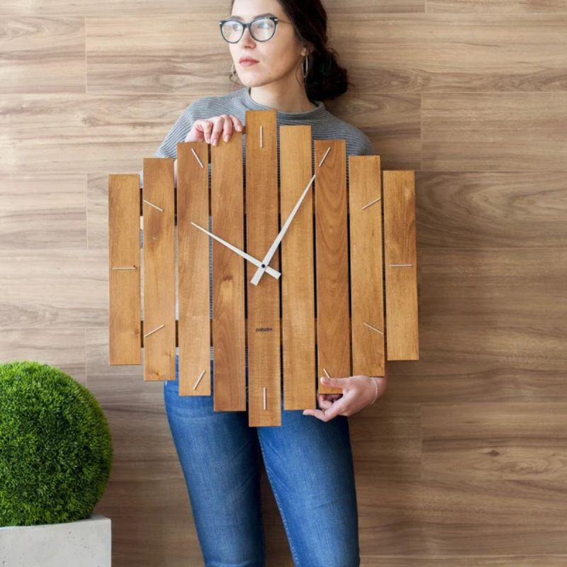 Horloge Murale en Bois Romb 60 cm - Design Industriel Géométrique