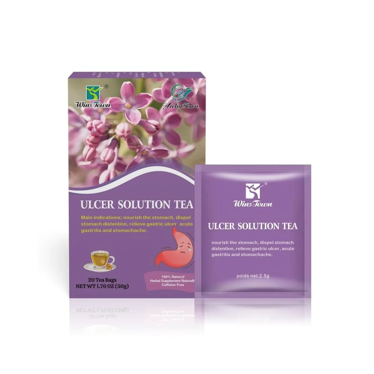 Ulcer Solution Tea WinsTown — Tisane Naturelle contre les Ulcères, la Gastrite, les Ballonnements et les Douleurs d'Estomac | Sans Caféine | 20 Sachets