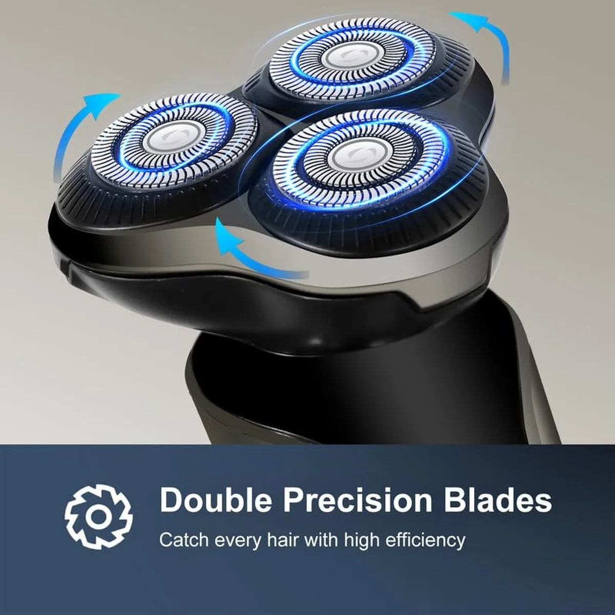 Rasoir Electrique Rotatif Homme 3 Têtes Flottantes — Etanche IPX7, Rasage Sec & Humide, Batterie 1200mAh, Affichage LED