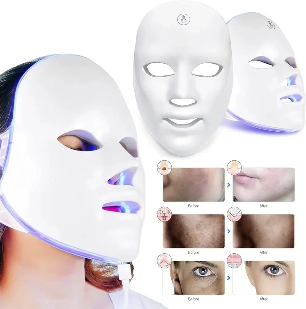Masque LED Thérapie Lumineuse 7 Couleurs — Anti-âge, Anti-acné, Raffermissant — Rechargeable & Sans Fil
