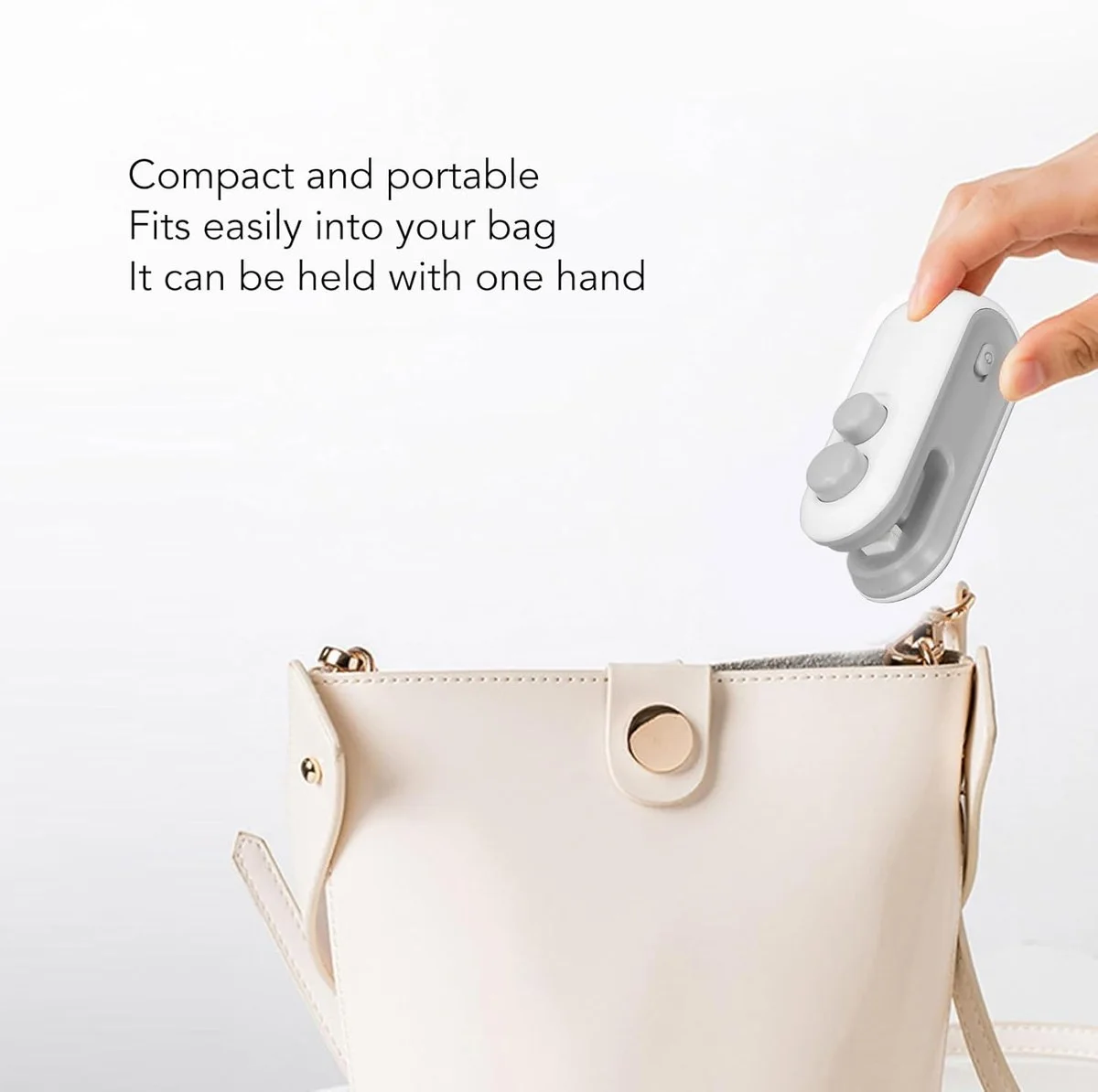 Mini Scelleuse de Sacs Rechargeable 2-en-1 — Thermoscelleuse et Coupe-Sac Portable pour Conserver Chips, Biscuits, Croquettes et Aliments Frais | Batterie Intégrée USB-C