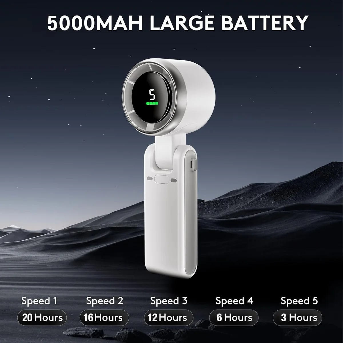 Mini Ventilateur Turbo Portatif Pliable — Écran Digital, 5 Vitesses, Batterie 5000mAh, Silencieux & Puissant