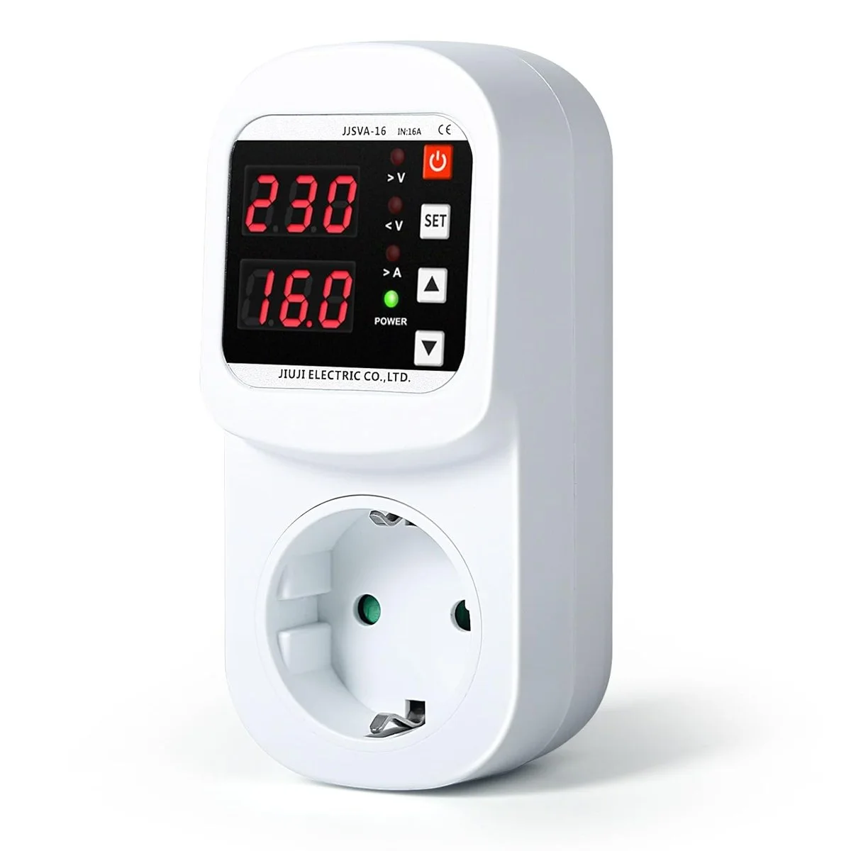 Protecteur de Tension Intelligent 16A — Prise EU Réglable, Afficheur LED, Protection Surtension Sous-tension et Surintensité