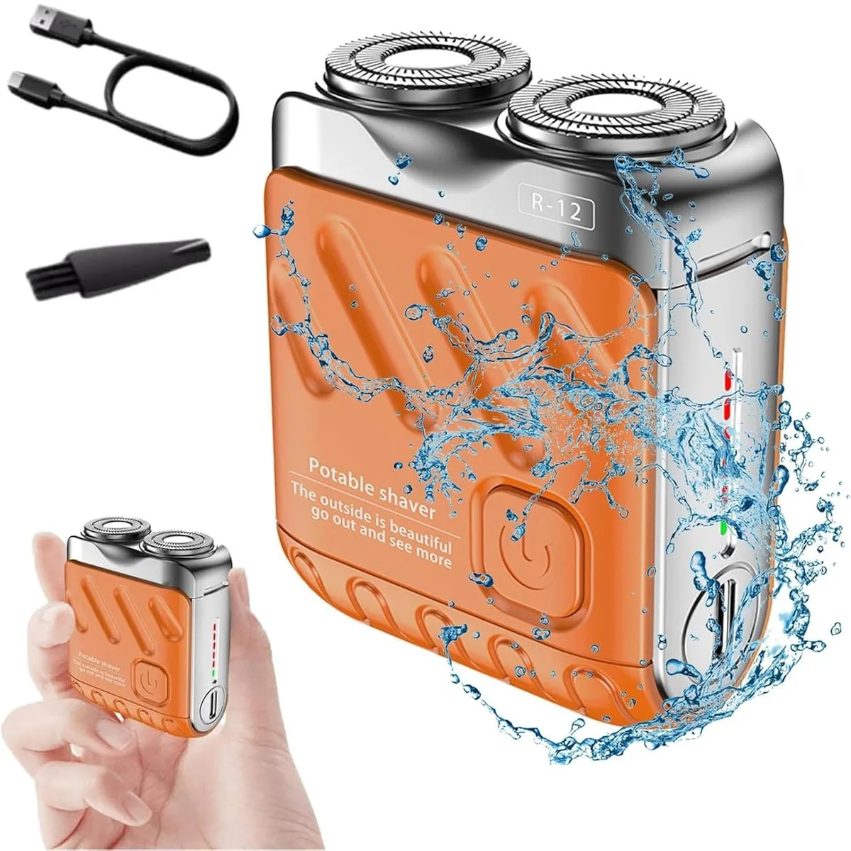 Rasoir Électrique Mini Portable R-12 — Double Anneau Magnétique, Tête Flottante 4D, Rechargeable USB-C, Waterproof IPX7