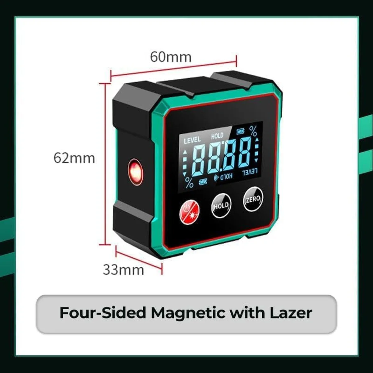 Rapporteur Digital Magnétique avec Laser, Rechargeable, 4 Faces Magnétiques, Écran LCD, Inclinomètre 360° Étanche pour Menuiserie et Travaux