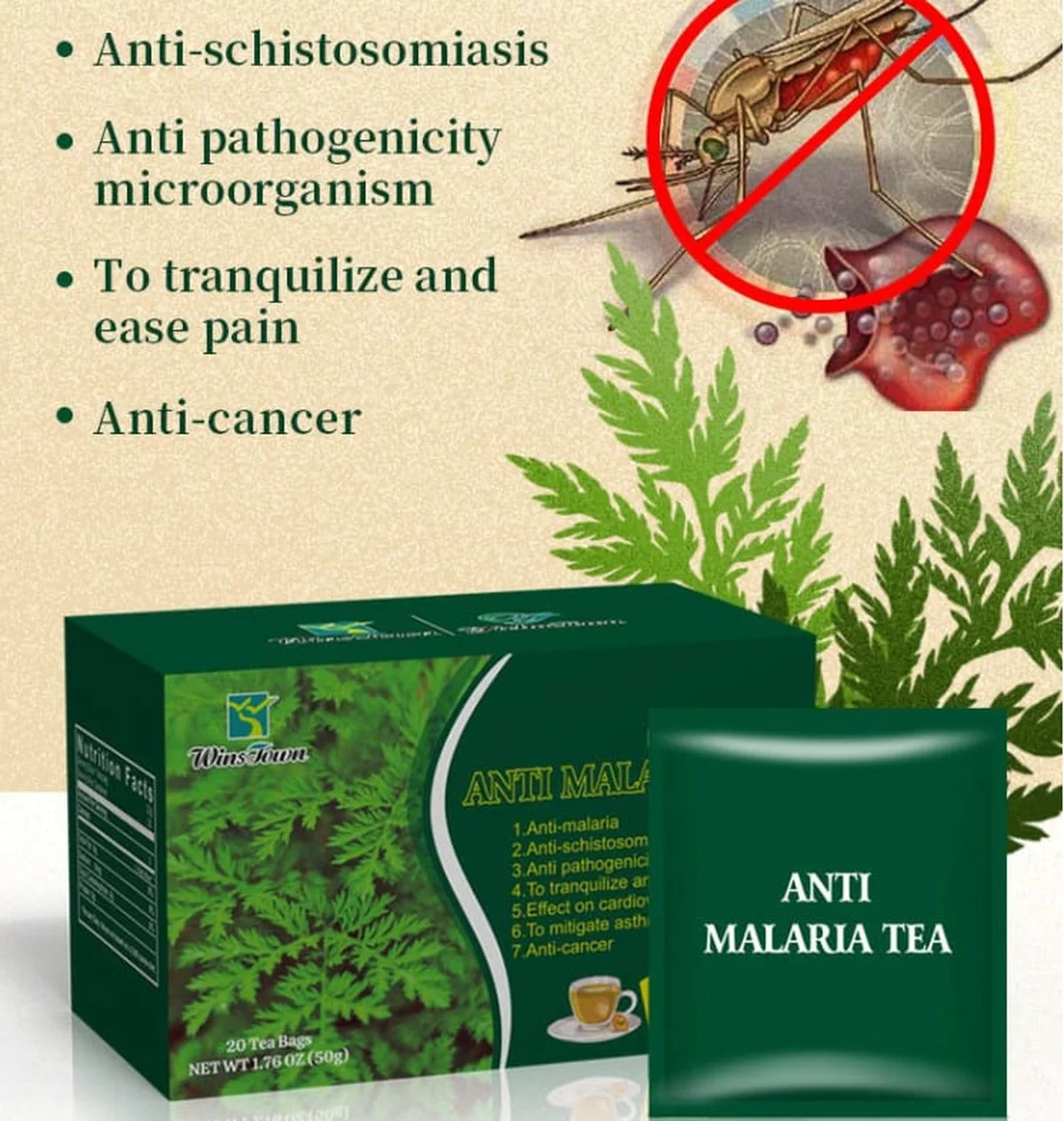 Thé Anti-Paludisme Wins Town — Artemisia Annua, 7 Actions Naturelles, 20 Sachets