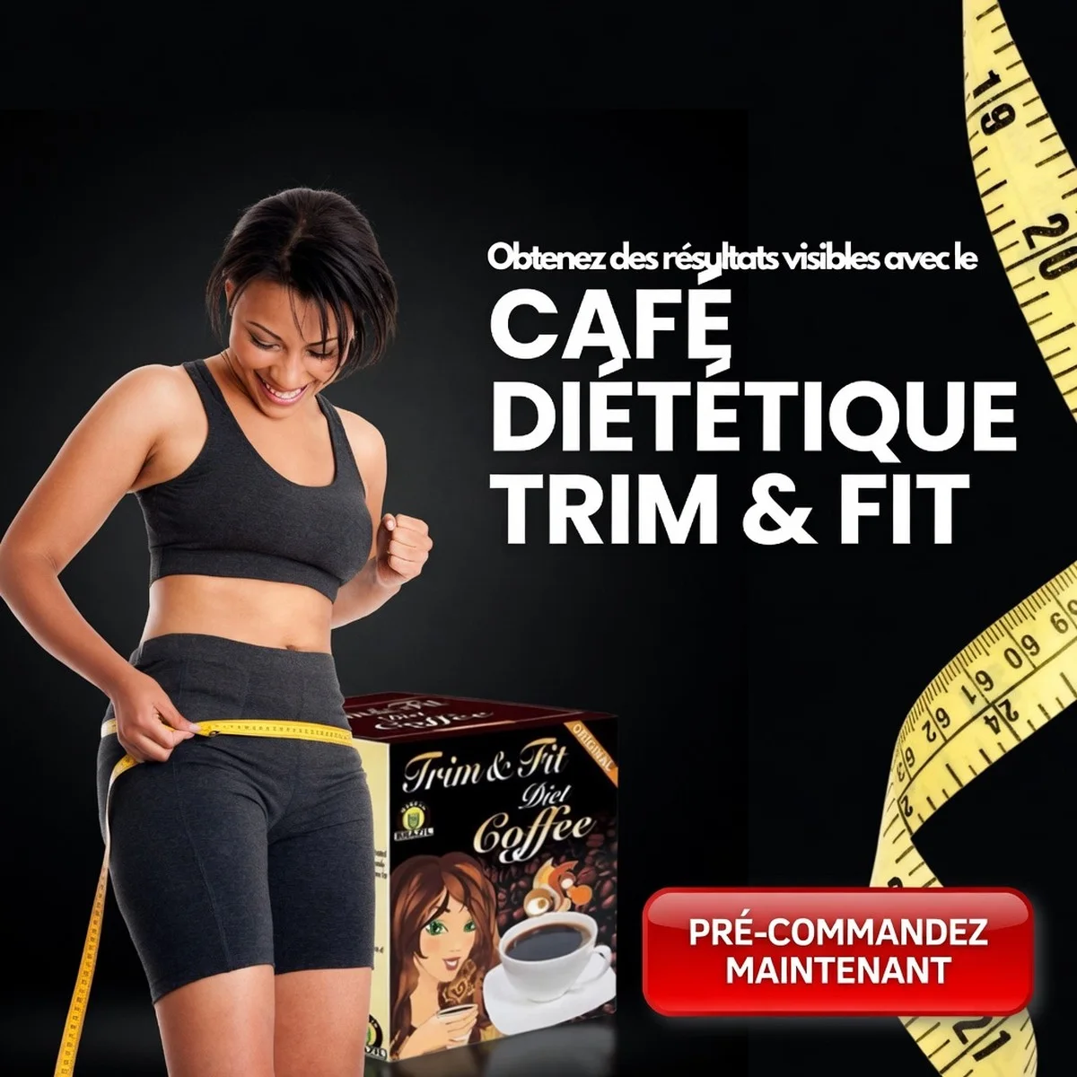 Café Diététique Trim & Fit — Brûle-Graisses Naturel, Coupe-Faim, 12 Sachets