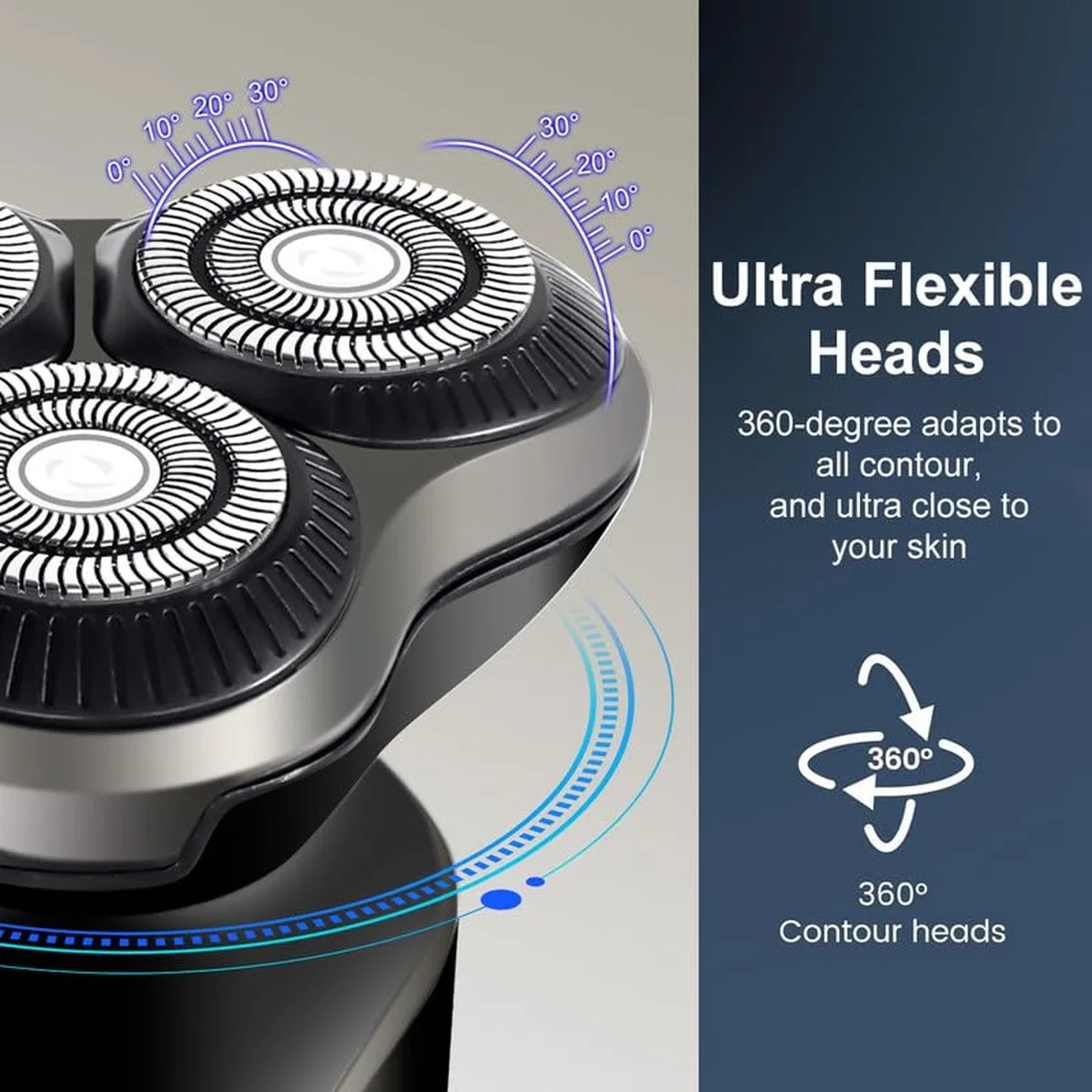 Rasoir Electrique Rotatif Homme 3 Têtes Flottantes — Etanche IPX7, Rasage Sec & Humide, Batterie 1200mAh, Affichage LED