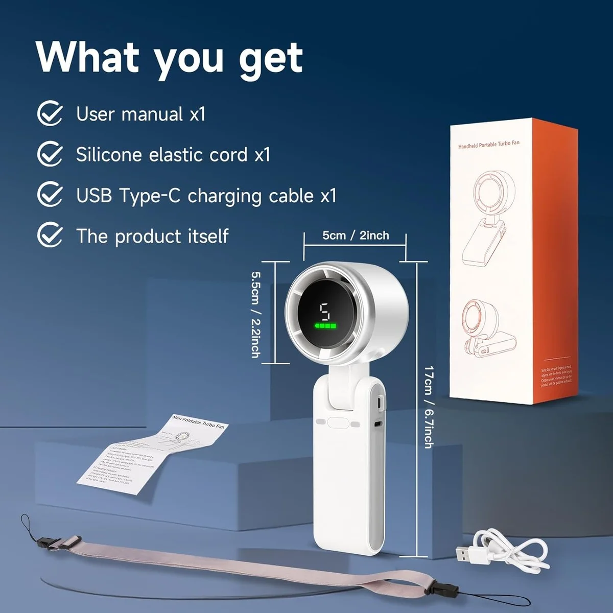 Mini Ventilateur Turbo Portatif Pliable — Écran Digital, 5 Vitesses, Batterie 5000mAh, Silencieux & Puissant