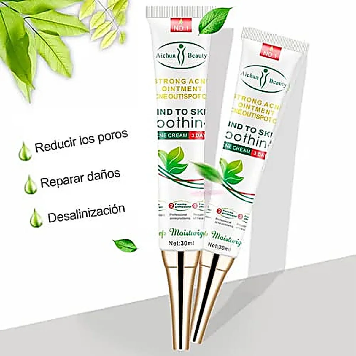 Crème anticernes, anti-poches, anti-rides éclaicissante Anti-Acné Aichun Beauty — Soin Dermatologique aux Extraits de Plantes, Tube 20g