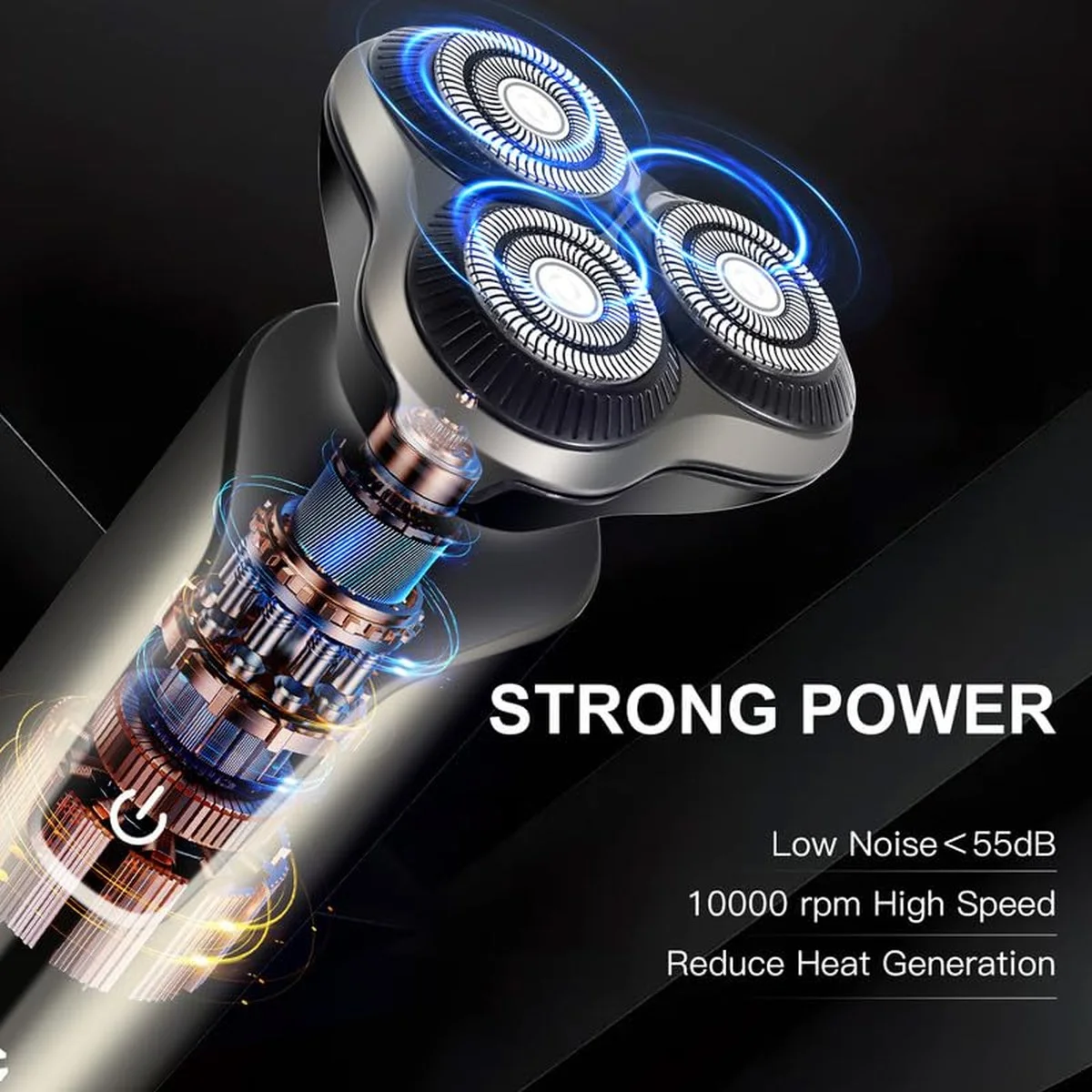 Rasoir Electrique Rotatif Homme 3 Têtes Flottantes — Etanche IPX7, Rasage Sec & Humide, Batterie 1200mAh, Affichage LED