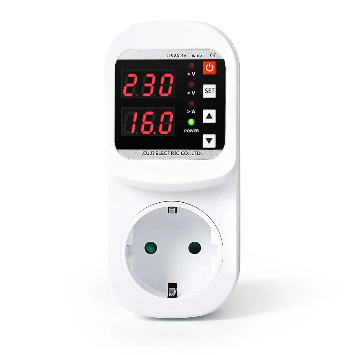 Protecteur de Tension Intelligent 16A — Prise EU Réglable, Afficheur LED, Protection Surtension Sous-tension et Surintensité