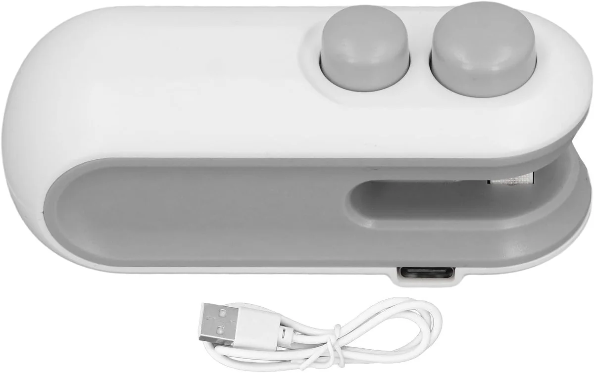 Mini Scelleuse de Sacs Rechargeable 2-en-1 — Thermoscelleuse et Coupe-Sac Portable pour Conserver Chips, Biscuits, Croquettes et Aliments Frais | Batterie Intégrée USB-C